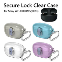 For Sony WF-1000XM5 Wireless Earbuds Anti-drop Hard Shell Protective Case Shockproof PC Secure Lock Clear Case with Carabiner