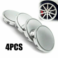 4Pcs Silver Universal Chrome 65mm (in 56mm) Car Wheel Center Caps Tyre Rim Hub Cap Blank Cover ABS Plastic Cover Accessories