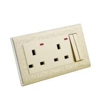 Free Shipping New PC Material Useful 2 Gang 3 Pin Switched with Neon,double 13 A Wall Switch Socket,UK Plug