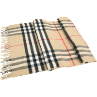 BURBERRY 100%喀什米爾駝色格紋雙面兩用羊絨圍巾(210x50CM)