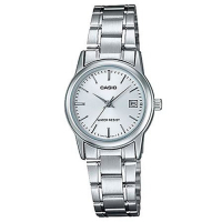 CASIO 實用錶款日期顯示點時刻不鏽鋼腕錶-丁字白面(LTP-V002D-7)/25mm