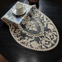 Chinese classic oval embroidered small round tablecloth kitchen coffee bar tea set fruit tray table mat wedding party decoration