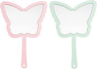 2 PACK Pink & Green Butterfly-Shaped Hand Mirror Cute Handheld Mirror with Small Butterflies Hand He