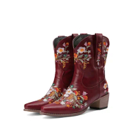 Ochanmeb The Orient Ethnic Embroidery Cowboy Boots Women Beautiful Flowers Floral Cowgirl Western Boots Block Heels Winter Shoes