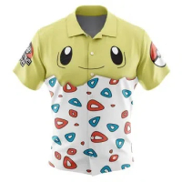 Togepi Face Pokemon Button Up Hawaiian ShirtMen's Japanese Casual Shirt Summer Parent-child Wear