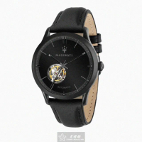 【MASERATI 瑪莎拉蒂】MASERATI手錶型號R8821133001(黑色錶面黑錶殼深黑色真皮皮革錶帶款)