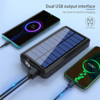 30000mAh Qi Wireless Powerbank Solar External Battery 2USB Ports Portable Phone Charger Fast Charging Built in Cable for IPhone