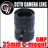 6MP High Resolution 35mm C Mount 1/1.8" F2.0 Manual Iris Industrial Lens Low Distortion for For CCTV HD Camera Machine