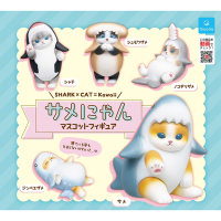 全套5款 日本正版 鯊喵造型公仔 扭蛋 轉蛋 鯊魚貓 頭套貓 變裝貓 鯊貓 喵星人 Qualia - 374726