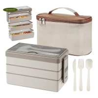 ⚡️1500Ml Bento Box with Bag - 3 Layer Lunch Box with Cutlery Set, 4-In-1 Meal Prep Container Box wit