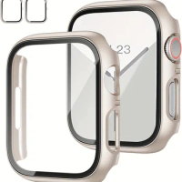 2 Pack Hard PC Case with Tempered Glass Screen Protector for Apple Watch Series 8 Series 7 41mm 45mm