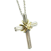 【Tiffany&Co. 蒂芙尼】925純銀大十字架搭18K金墜飾項鍊(展示品)