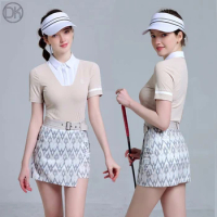 New DK Golf Suit Women Spring Summer Short-sleeved T-shirt Quick-drying Breathable Sports Printed Skirt Slim Golf Skort