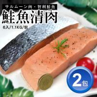 築地一番鮮-鮭魚清肉排6入組 x 2包(6入／包/1.1Kg)