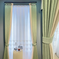 抹茶綠色窗簾2022日式客廳臥室遮光棉麻窗簾佈成