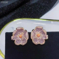 SENYU Luxury Flower Bud Big Stud Earrings Women Exquisite Zirconia Wedding Jewelris Accessories Gifts