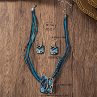 1 Necklace + 1 Pair of Earrings Bohemian Style Oil Drop Hollow Pendant Cord Braided Women's Necklace