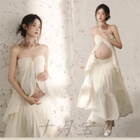 Bộ Váy Bà Bầu, Cổ Yếm Cổ Cổ Không Dây Cổ Yếm, Váy Áo Choàng Dài Xòe Lớn, Váy Chụp Ảnh Lãng Mạn Cổ Đi
