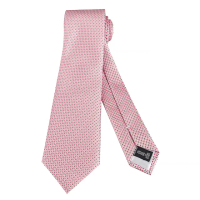 【EMPORIO ARMANI】EMPORIO ARMANI絲綢混紡小點點花紋方形設計領帶(寬版/蜜桃粉底x米黑字)