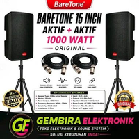 PAKET 2 PCS BareTone Active Speaker 15 Inch 1000 Watt + 2 Stand Tripod + 2 Kabel XLR 5 Meter