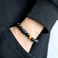 Gelang Terapi Bio Energy Batu Giok Jade Stone & Tiger eye Pria / Wanita Ukir Naga Hitam Premium Impo
