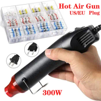 220V/110V Electrical Mini Heat Gun Handheld Hot Air Gun with 300PCS Heat Shrink Butt for DIY Craft Embossing Shrink Wrapping PVC