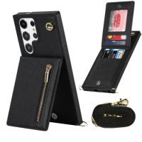 Crossbody Leather Zipper Wallet Case with Card Holder, Kickstand Flip Phone Cover for Samsung Galaxy S24 Ultra S23 FE S22 Note20