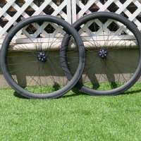 Ultra Light Clincher Wheelset 50mm Full Carbon Road Cyclocross Bike Wheelset Disc Brake Thru Axle Front 110*12mm / Rear 148*12m
