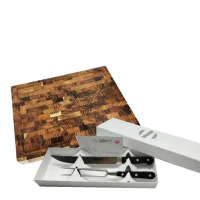 【SANELLI 山里尼】MAITRE刀禮盒2支裝 柚木拼接砧板(158年歷史100%義大利製 防滑效果佳)