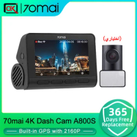 70mai Dash Cam A800S Real 4K Camera 24H Parking Guard Car DVR Auto Video Recorder Built-in GPS ADAS Front Rear Dual Vision