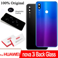Original Back Cover for HUAWEI Nova 3i Tempered Glass Spare Parts Back Battery Door Housing with Camera Frame Repair Parts