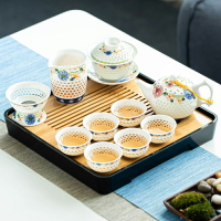 青花瓷玲瓏茶具套裝家用蜂窩鏤空整套陶瓷功夫茶具泡茶壺茶杯蓋碗