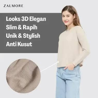 Zalmore Women Longsleeve Loose Tee Premium Waffle LUMA Knit-Kaos Lengan Panjang Wanita Anti Kusut Le