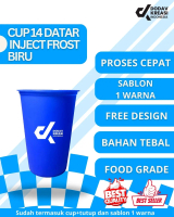 Sablon Cup 14 oz Datar Injection Biru+Lid Flip 400 ML Gelas Tebal Cocok Take Away Minuman Kopi Prose