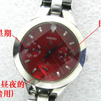 Red dial large diameter women's round quartz Japanese watch (pointer double calendar)seiko