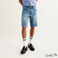 【Arnold Palmer 雨傘】男裝-刺繡水洗休閒牛仔短褲(藍色)
