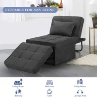 Sofa bed, 4-in-1 multi-functional single, modern sleeper convertible chair with adjustable back small sofa bed dark grey