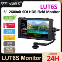 FEELWORLD LUT6S 6 Inch 2600nit 3G-SDI HDR Camera Field Monitor 4K HDMI 3D LUT Touch Screen Monitor with 1920X1080 IPS Panel