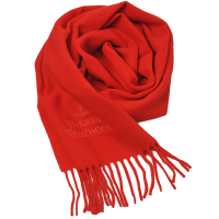 Vivienne Westwood 長版刺繡行星LOGO羊毛圍巾(亮紅)