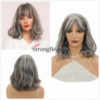 StrongBeauty Synthetic Women Wavy Wigs Gery Hair Bob Wig Heat Resistant Hair