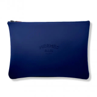 【Hermes 愛馬仕】大款 太空棉 筆電包/手拿包/收納袋(深藍 Bain)