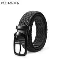 BOSTANTEN Sabuk Ikat Pinggang Pria Modis Sederhana Trendi Peregangan Jalinan Tanpa Lubang Hitam 125c