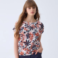 【ILEY 伊蕾】度假涼感花卉荷葉上衣(白色；M-XL；1242251402)