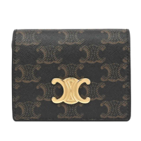 【CELINE】TRIOMPHE COMPACT 經典LOGO印花信用卡證件名片零錢包(深咖)
