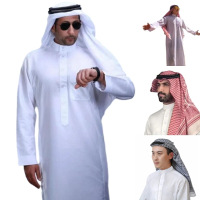 SDKAbaya lelaki islam jubah pakaian muslim djelaba baju mudah pakaian Arab dengan Arab kepala Scarf 