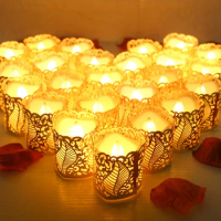 12/24Pc Flameless LED Candles with Golden Hollow Lampshade For Wedding Birthday Party Home Decoration Battery Operated Candles