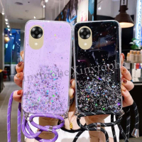 Phone case OPPO A17 A17K A54S A16S A16 Style Lanyard Bling Glitter Soft Tpu Transparent Cover