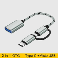 2 in 1 USB 3.0 OTG Adapter Cable for Samsung Nylon Braid Micro USB Type C Data Sync Adapter for Huawei for MacBook Type-C OTG
