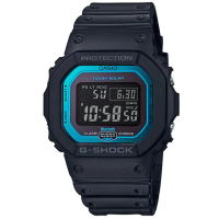 【CASIO 卡西歐】G-SHOCK 原創經典方形太陽能藍芽電波腕錶/黑x藍框(GW-B5600-2)