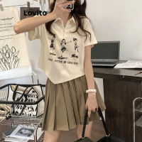 Lovito - เสื้อยืดซิปอสมมาตรสำหรับผู้หญิง ลำลอง ฟิกเกอร์ LNA12095 (แอปริคอท) Lovito Kaos Resleting As